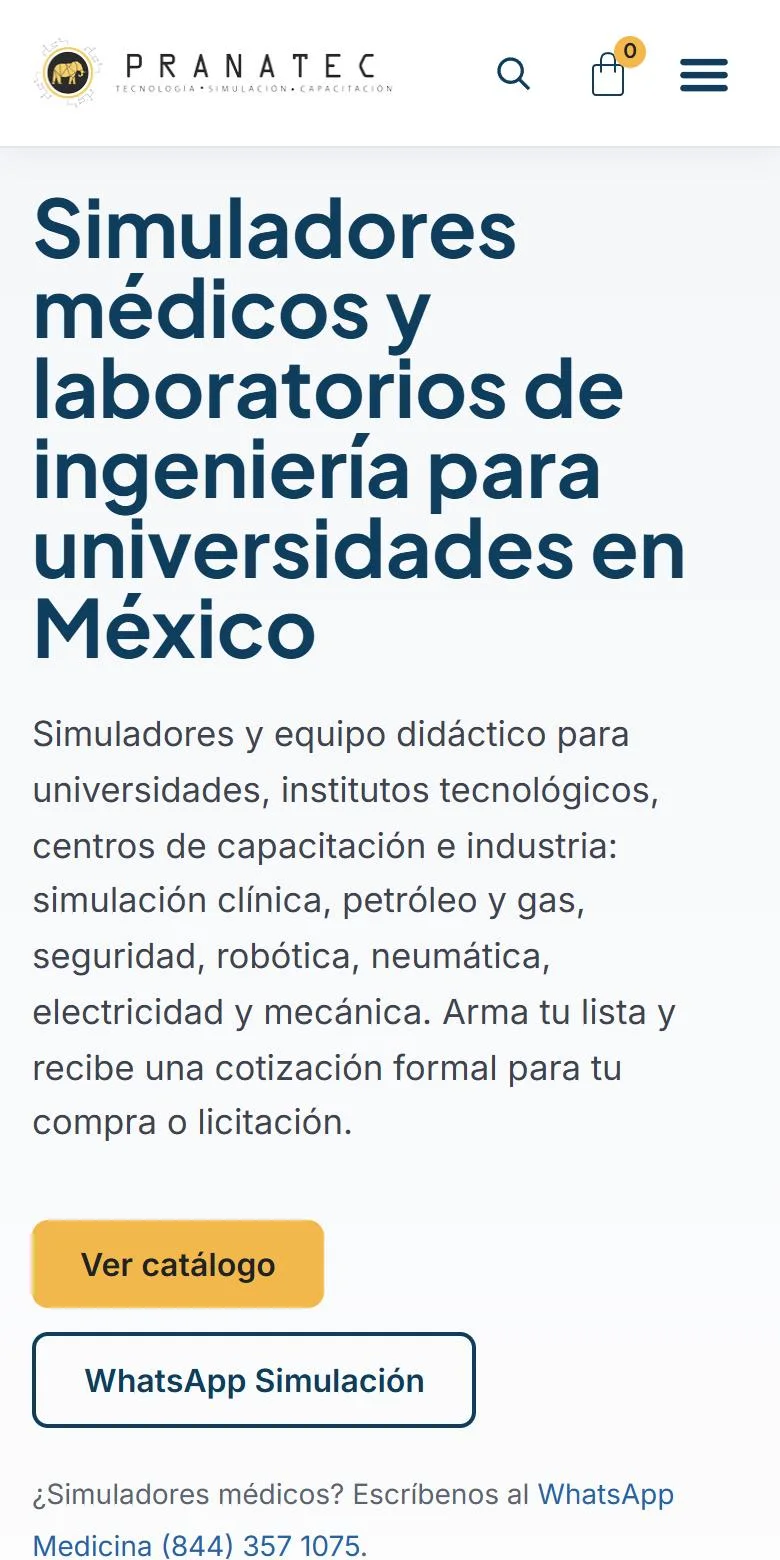 Sitio de Pranatec en celular
