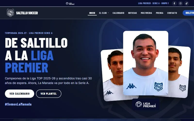 Sitio de Saltillo Soccer FC en computadora